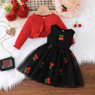 موضة 2025 جديد fashion baby بنت butterfly تل بدون أكمام فستان cute بنت جيب طقم