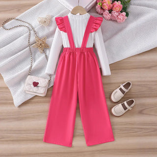 موضة 2025 جديد بنات' خريف and شتاء طقم white أكمام طويلةd pullover توب، قطعة واحدة shoulder strap pants طقم قطعتين