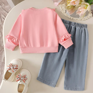 موضة 2025 جديد ربيع وخريف cute بنات' طقم infant and toddler أكمام طويلة round neck hoodie طويل pants 2-piece طقم