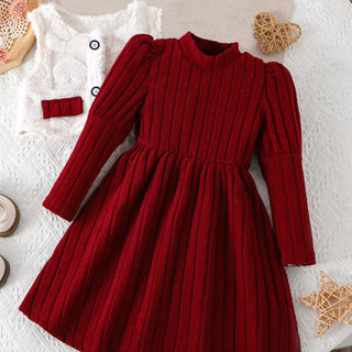 موضة 2025 جديد ربيع وخريف fur contrasting cardigan button ponytail velvet texture pit stripe solid color فستان 2-piece طقم