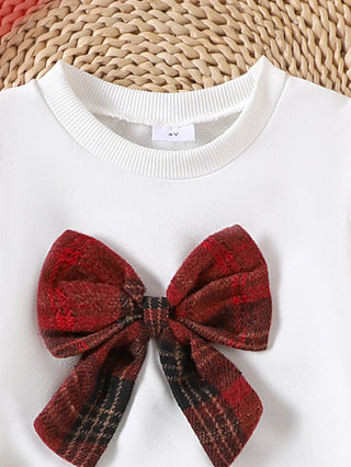 موضة 2025 جديد ربيع وخريف بنات' طقم small and medium sized bow أكمام طويلة checkered قصير جيب طقم قطعتين