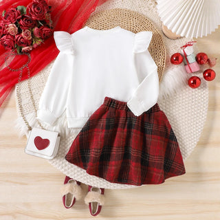 موضة 2025 جديد ربيع وخريف بنات' طقم small and medium sized bow أكمام طويلة checkered قصير جيب طقم قطعتين