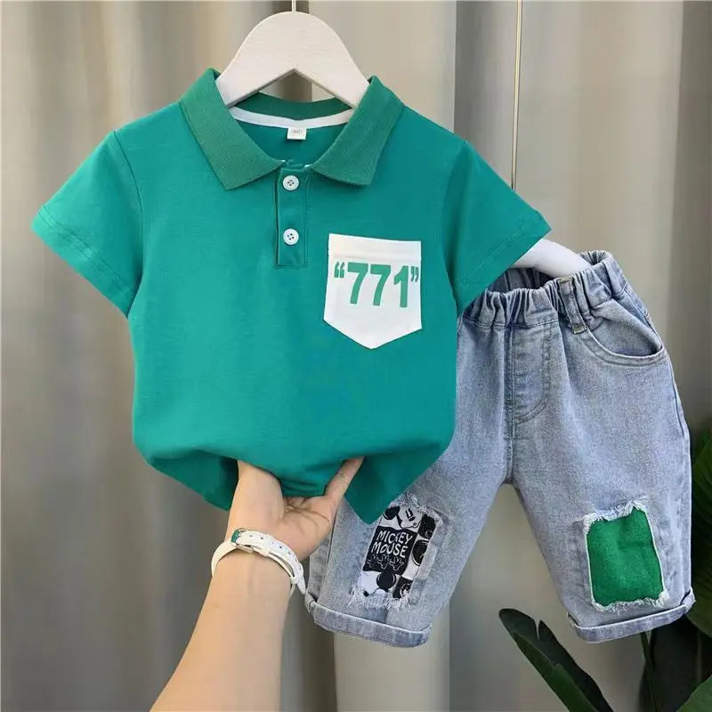 موضة 2025 جديد صيف polo shirt طقم for أولاد كاجوال print ستايل han fan cool handsome أكمام قصيرة clothes trendy for tides