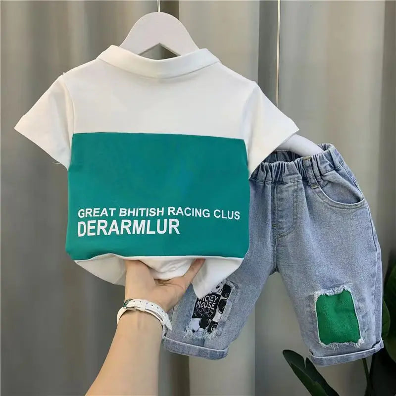 موضة 2025 جديد صيف polo shirt طقم for أولاد كاجوال print ستايل han fan cool handsome أكمام قصيرة clothes trendy for tides