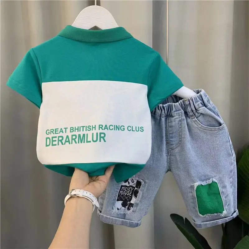 موضة 2025 جديد صيف polo shirt طقم for أولاد كاجوال print ستايل han fan cool handsome أكمام قصيرة clothes trendy for tides