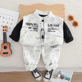 موضة 2025 ربيع وخريف جديد أولاد' طقم، fashionable and handsome english فيست أكمام طويلة three piece طقم for children