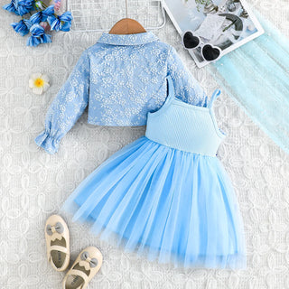 موضة 2025 ربيع وخريف جديد butterfly embroidered أكمام طويلة coat and purple butterfly strap تل فستان طقم قطعتين