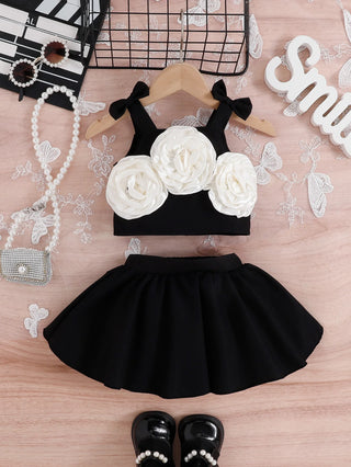 موضة 2025 صيف baby بنت floral توب with puffy جيب طقم قطعتين