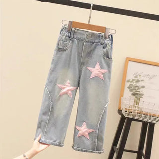 موضة 2025 صيف high waist tight أكمام قصيرة بنات' طقم قطعتين جديد age range canvas fabric suspenders plus jeans