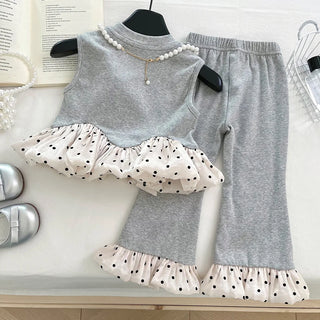 موضة 2025 صيف korean version كاجوال طقم قطعتين stretch بدون أكمام بدلة with color matching wave point فيست nine flared pants