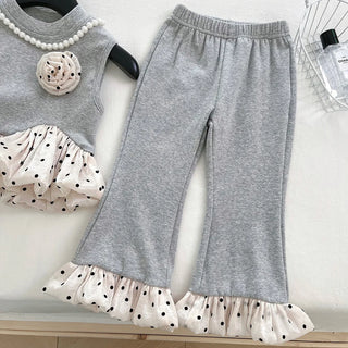 موضة 2025 صيف korean version كاجوال طقم قطعتين stretch بدون أكمام بدلة with color matching wave point فيست nine flared pants