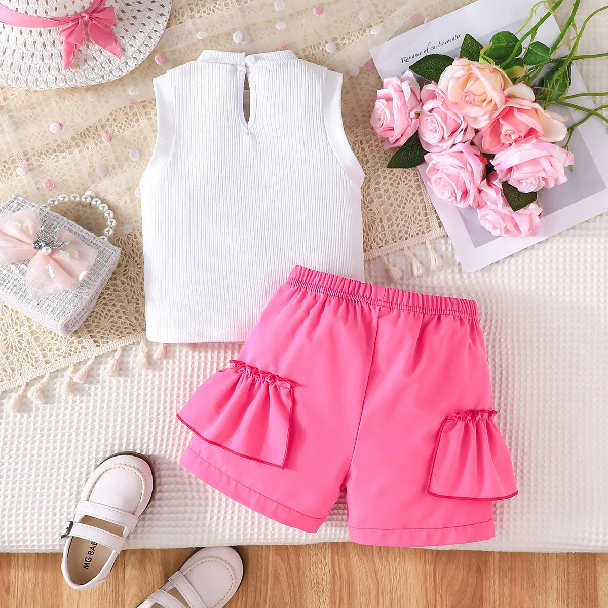 موضة 2025 صيف جديد european american بنات leisure sports solid color فستان طقم heart-shaped decorative كم jacket كاجوال shorts