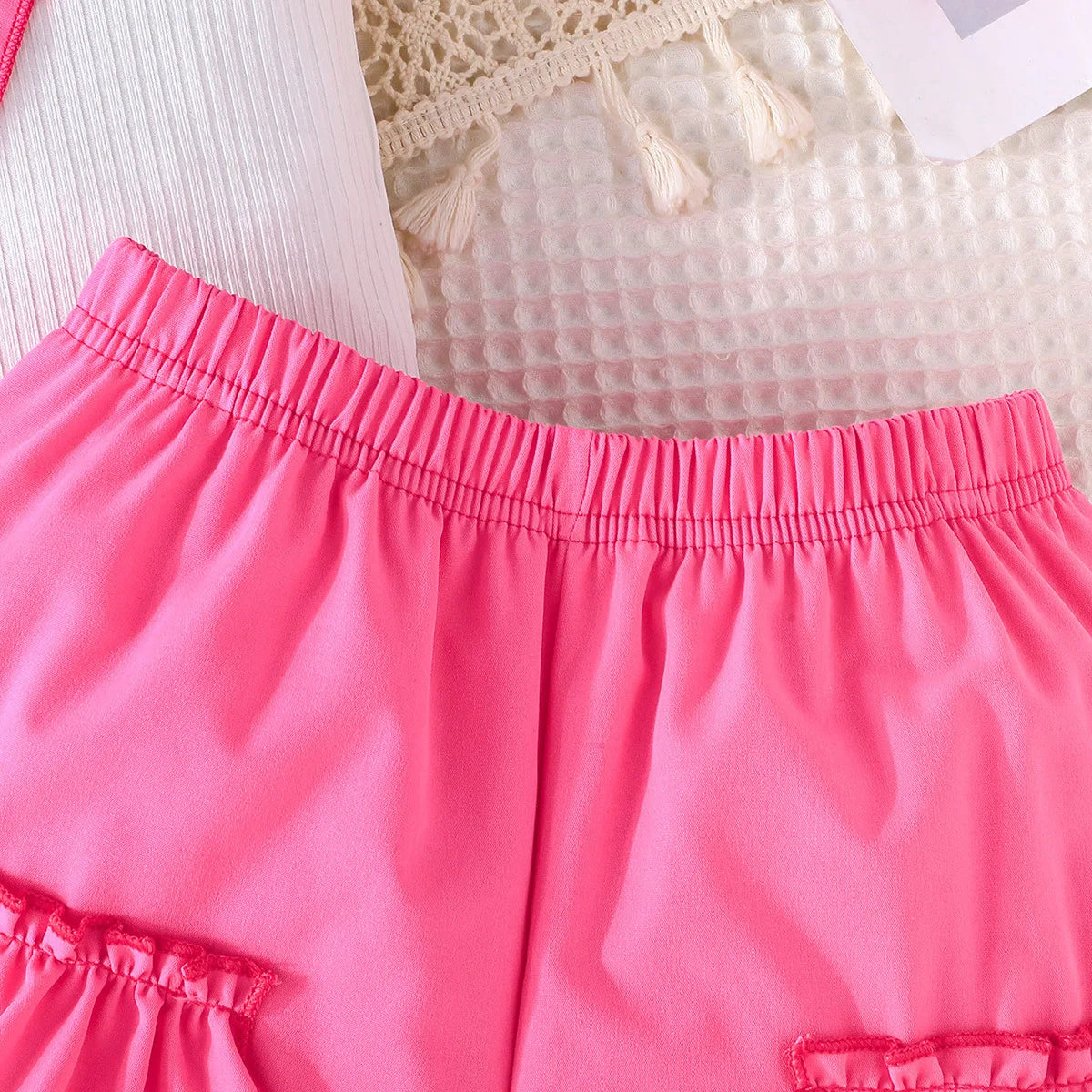 موضة 2025 صيف جديد european american بنات leisure sports solid color فستان طقم heart-shaped decorative كم jacket كاجوال shorts