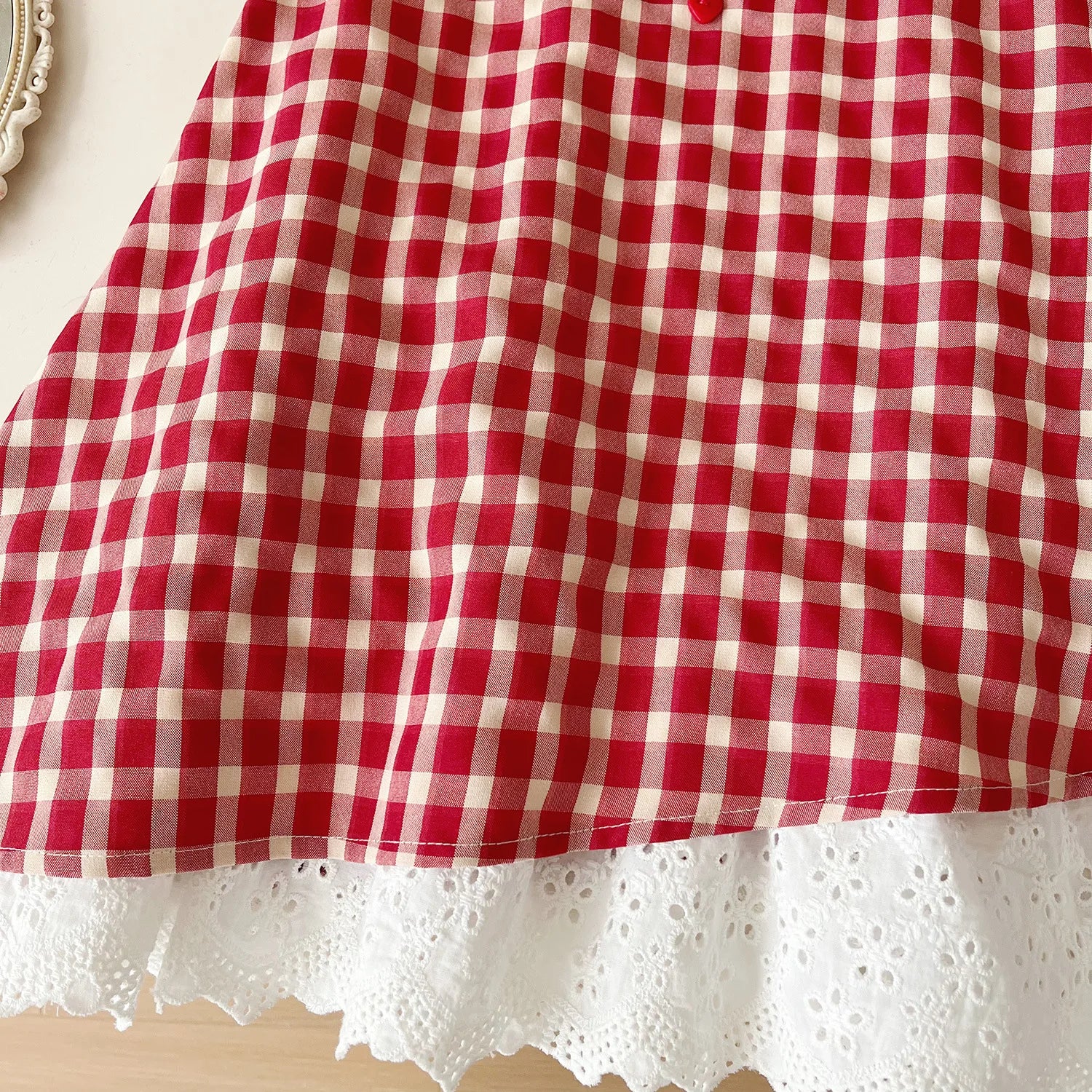 موضة 2025 صيف جديد بنات' plaid lace camisole فستان، cute and beautiful بنات' فستان