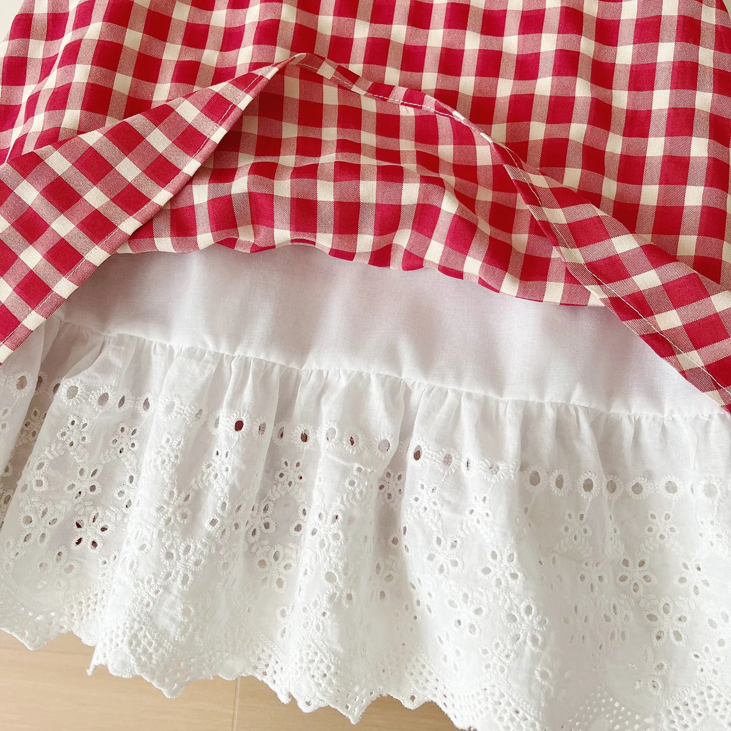 موضة 2025 صيف جديد بنات' plaid lace camisole فستان، cute and beautiful بنات' فستان