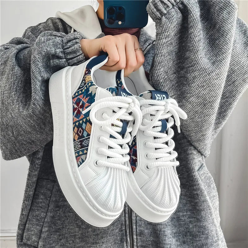 سنيكر رجالي - أبيض – جلد صناعي، تهوية مريحة