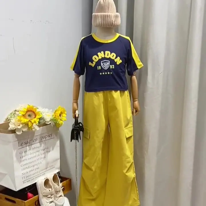 موضة 2025 صيف women's children's cotton طقم قطعتين بدلة أكمام قصيرة jacket كاجوال overalls جديد foreign ستايل letters for