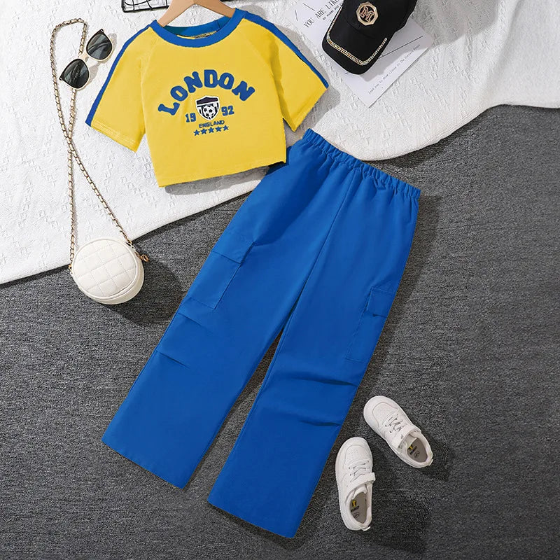 موضة 2025 صيف women's children's cotton طقم قطعتين بدلة أكمام قصيرة jacket كاجوال overalls جديد foreign ستايل letters for