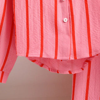 موضة 2025 teenager's ربيع fall pink red striped أكمام طويلةd بدلة طقم 2 pcs garment طقم 8-12y
