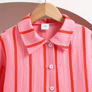 موضة 2025 teenager's ربيع fall pink red striped أكمام طويلةd بدلة طقم 2 pcs garment طقم 8-12y
