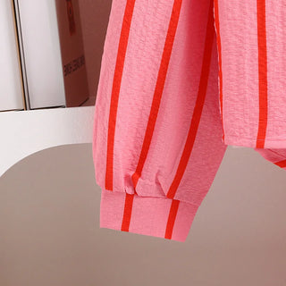 موضة 2025 teenager's ربيع fall pink red striped أكمام طويلةd بدلة طقم 2 pcs garment طقم 8-12y