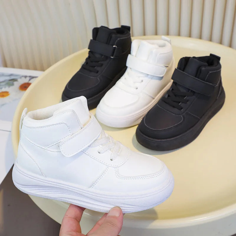 موضة 2025 white high-توب كاجوال shoes for أولاد and بنات non-slip sports design for children in خريف