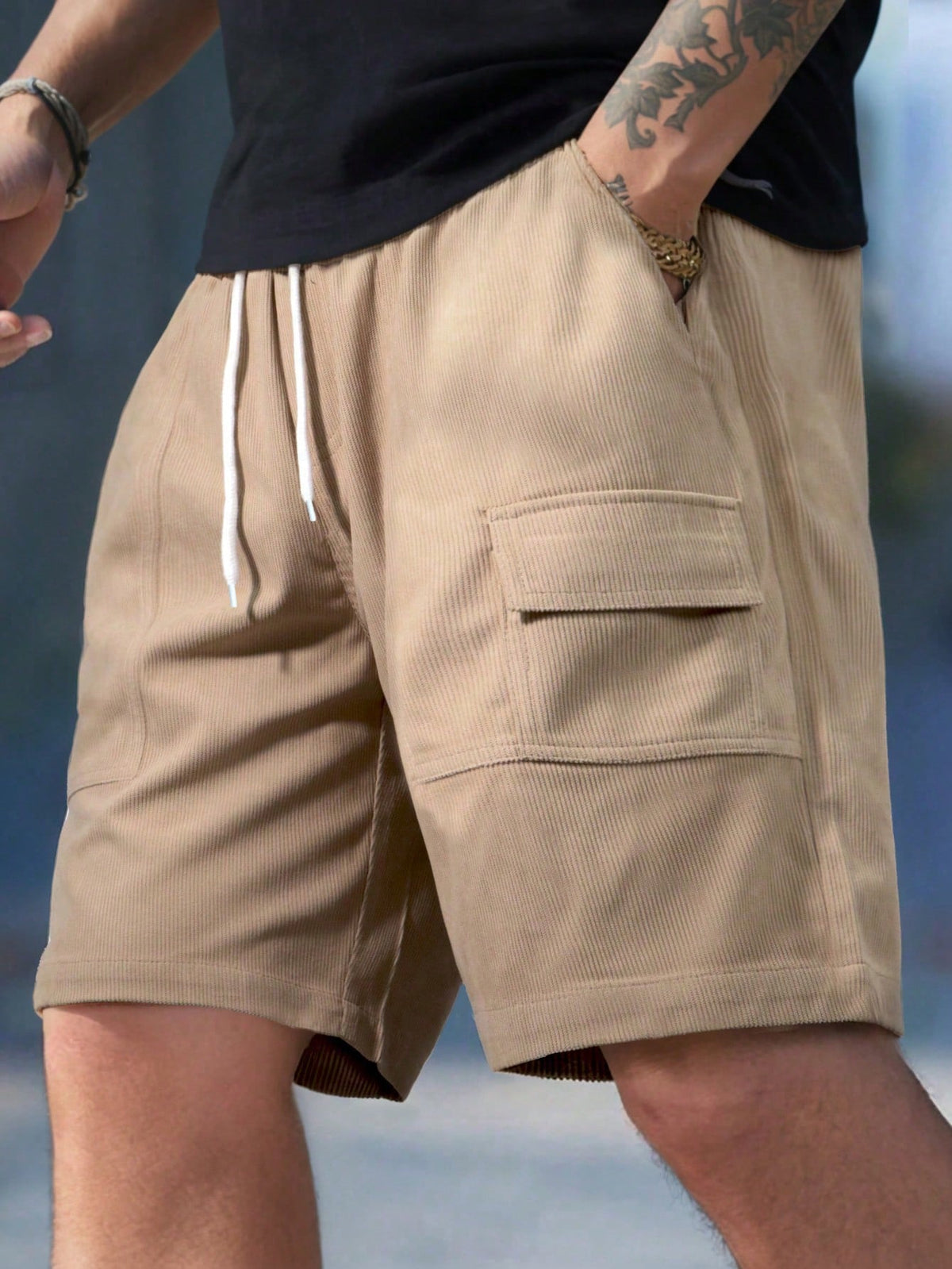 شورت رياضي خارجي قطني مرن متعدد الجيوب