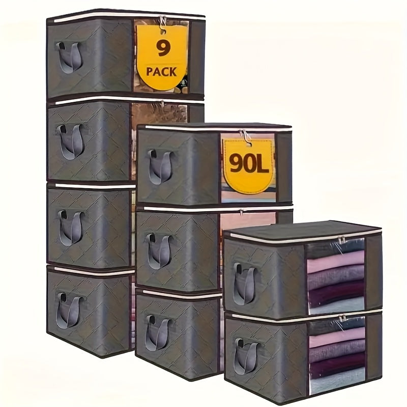 9-مجموعة أكياس تخزين متعددة الاستخدامات بمقبض متين - منظمات قابلة للطي مقاومة للغبار للملابس والبطانيات والفراش والألعاب - سعة 90 لتر، تنظيم وخزانة الملابس، لا حاجة للكهرباء، مصنوعة من PVC، أخرى (منظمات الملحقات)
