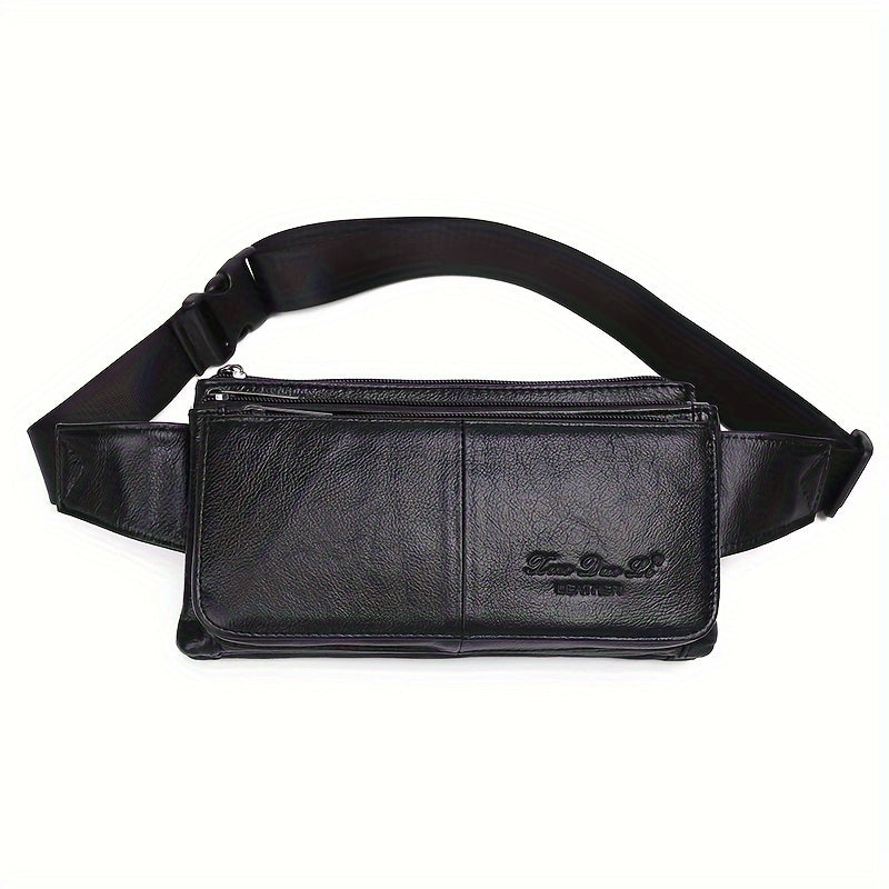 حقيبة خصر نحيفة من جلد البقر الأصلي، أسلوب كاجوال، خفيفة ومضادة للسرقة مع حزام قابل للتعديل، حقيبة كروسبودي متعددة الطبقات، إغلاق بسحاب، مبطنة بالبوليستر للخروج