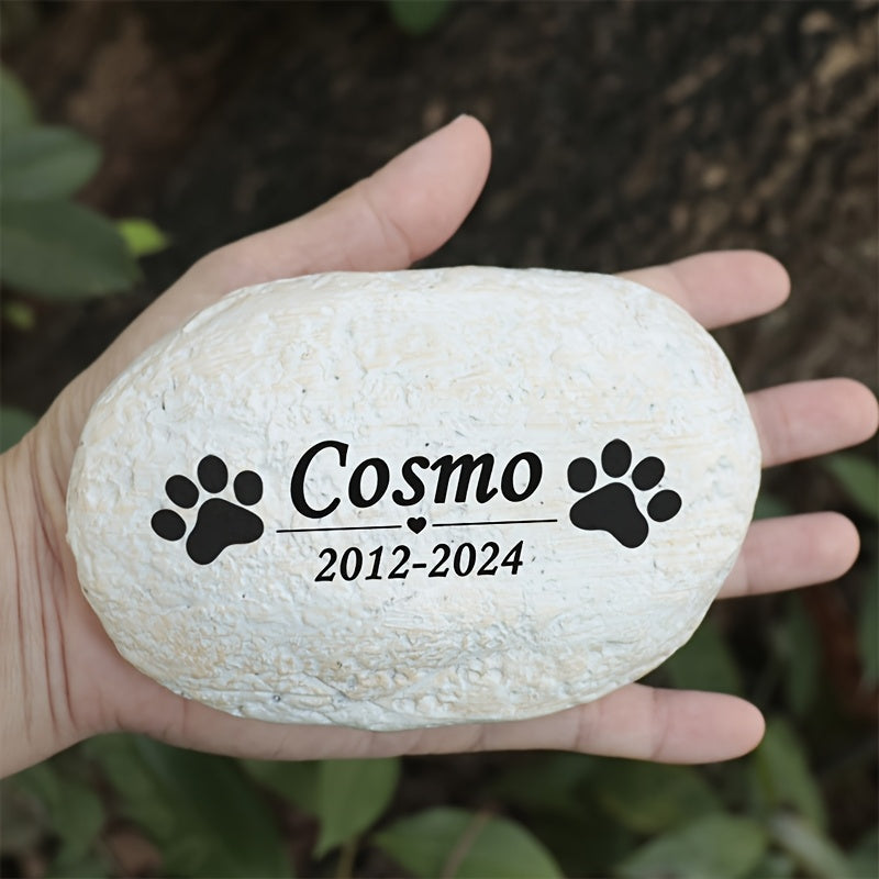 حجر حديقة تذكاري مخصص للحيوانات الأليفة للقطط أو الكلاب - شاهد مقبرة بيضاوي قابل للتخصيص مع الاسم، بصمة البصيل، ورسالة قلبية، راتينج متين للاستخدام الخارجي، حجر تذكاري للحيوانات الأليفة | علامة حيوان أليف أنيقة | تشطيب محكم، هدايا تذكارية