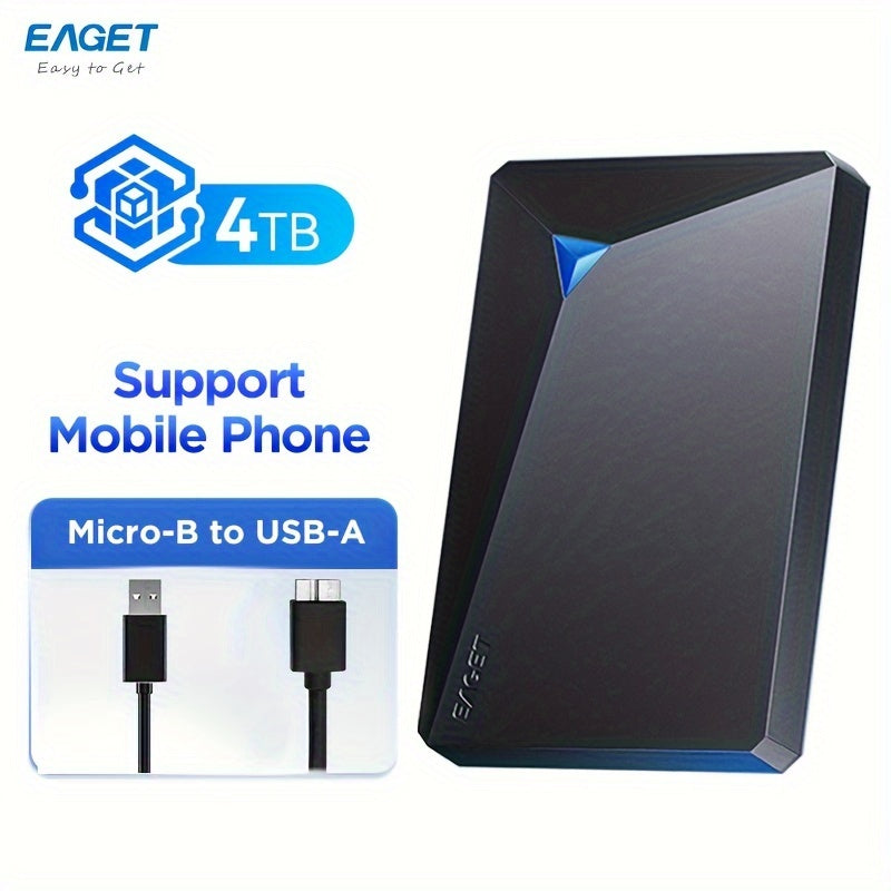 EAGET 5TB/4TB محرك أقراص خارجي محمول - سعة 250GB/320GB/500GB، USB 3.0 5Gbps نقل سريع، إخراج وتشغيل، متوافق مع الكمبيوتر الشخصي، ماك، بلايستيشن 4، إكس بوكس لتخزين الألعاب/الملفات/الفيديو/الموسيقى، نسخ البيانات، تصميم أنيق، واجهة عالية السرعة