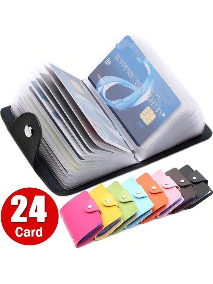 حقيبة حامل البطاقات 24 فتحة، جراب لون عادي بسيط، منظم بطاقات الائتمان والهوية لكل من الرجال والنساء، حامل بطاقات جلدي، ضروريات السفر للنساء، محفظة صغيرة، محفظة مصغرة، محفظة، محفظة بطاقات
