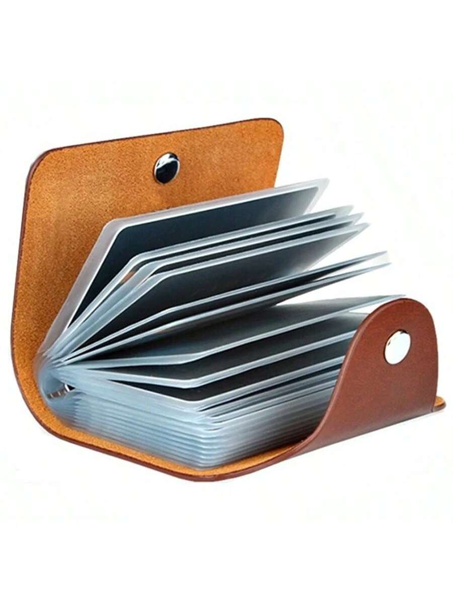 حقيبة حامل البطاقات 24 فتحة، جراب لون عادي بسيط، منظم بطاقات الائتمان والهوية لكل من الرجال والنساء، حامل بطاقات جلدي، ضروريات السفر للنساء، محفظة صغيرة، محفظة مصغرة، محفظة، محفظة بطاقات