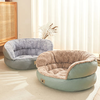 سرير كلب مستدير مريح مع غطاء من القطيفة، قاعدة غير قابلة للانزلاق - يناسب الكلاب حتى 10.89 كجم، يمكن غسله في الغسالة، نسيج بوليستر ناعم، مثالي للصغار والكبار، يضيف الراحة إلى منزلك، سرير كلب