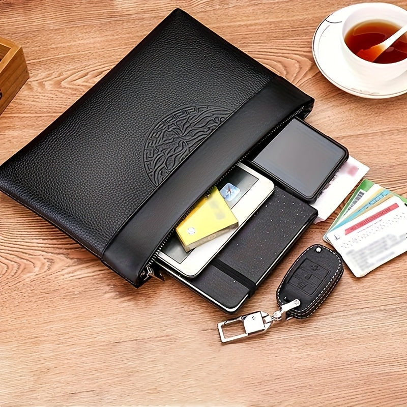 حقيبة يد فاخرة من الجلد الصناعي للرجال - سعة كبيرة للعمل التجاري غير الرسمية مع نص شخصي، اللون الأسود، مصنوعة من مادة صناعية متينة للاستخدام المهني واليومي، تصميم أنيق