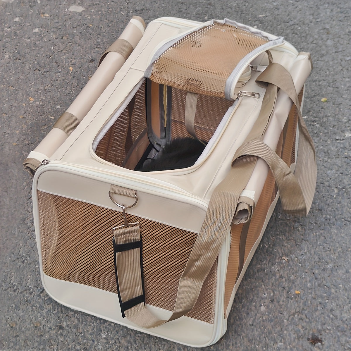حقيبة حمل الحيوانات الأليفة القابلة للطي للقطط والكلاب تحت 7.26 كجم، مصنوعة من مادة PVC خفيفة ومسامية، إغلاق بسحاب، حقيبة سفر محمولة مع نوافذ تهوية، مثالية للمغامرات والزيارات البيطرية، حقيبة سفر للحيوانات الأليفة | حقيبة حيوانات أليفة مسامية | نوافذ شفاف
