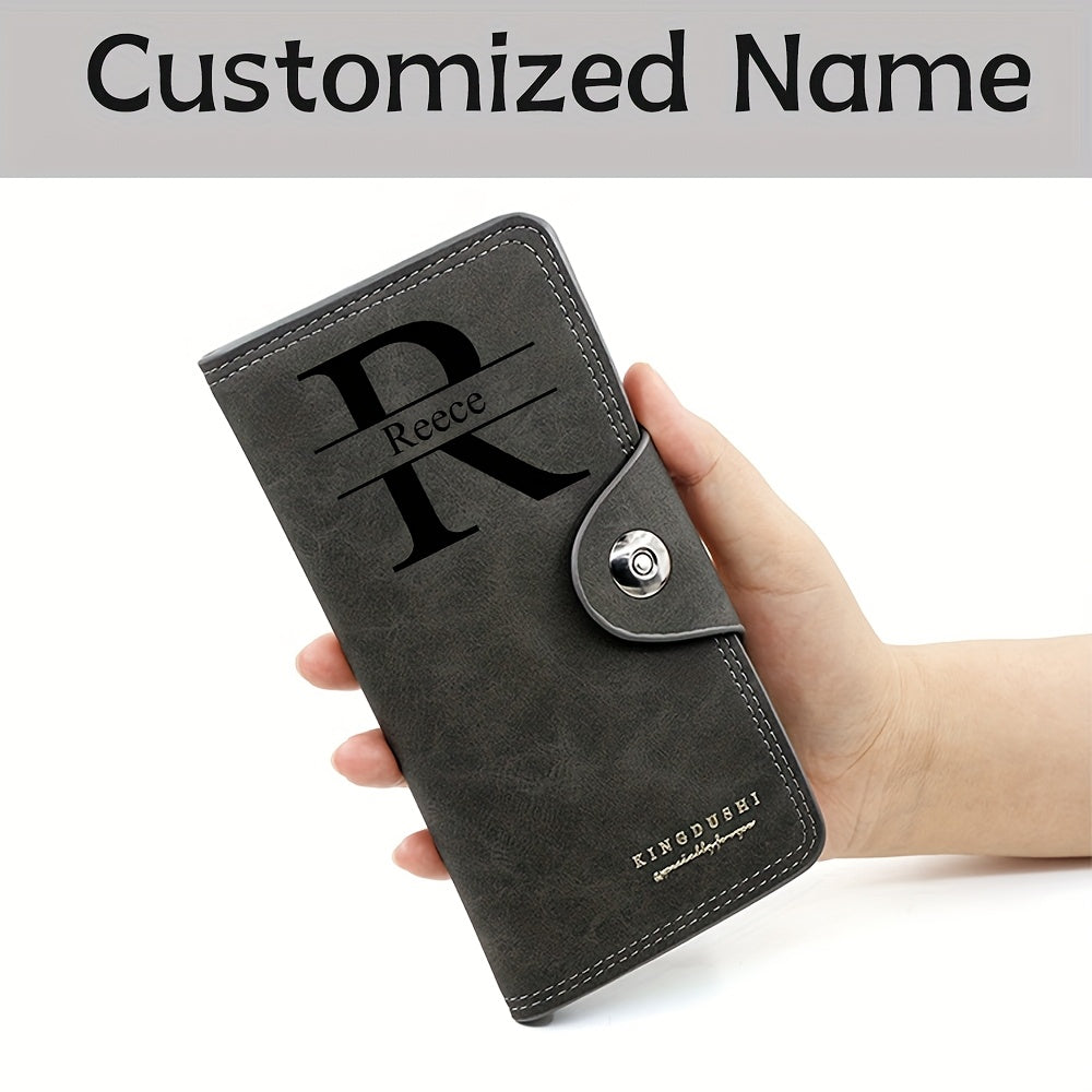 محفظة طويلة قابلة للتخصيص للرجال - حامل بطاقة عمل من الجلد الصناعي مع إغلاق السناب، فتحة متعددة البطاقات ومحفظة عملات، هدية مثالية لعيد الحب، عيد الأب، عيد الميلاد، صديق أو أبي أو صديق أو صديق، محفظة هدايا | إكسسوار أنيق | إغلاق زر معدني، محافظ هدايا