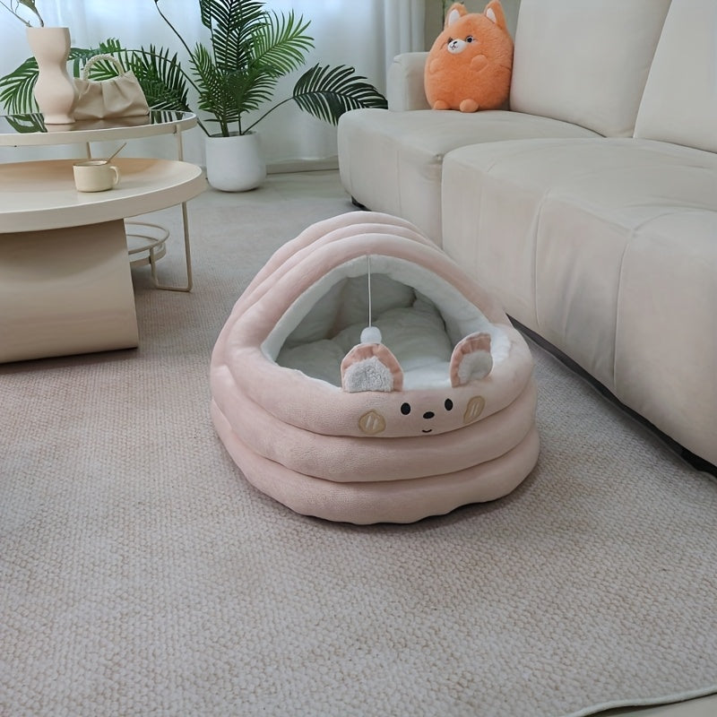 1 قطعة سرير كلب للفصول الأربعة - بيت ناعم من القطيفة بنافذة على شكل قلب، تصميم بوجه لطيف ونقش هندسي، سرير دائري رمادي للكلاب الصغيرة/متوسطة الحجم، دفء مريح لكل الفصول، سرير داخلي للكلب | سرير على شكل قلب | أثاث مريح للحيوانات الأليفة