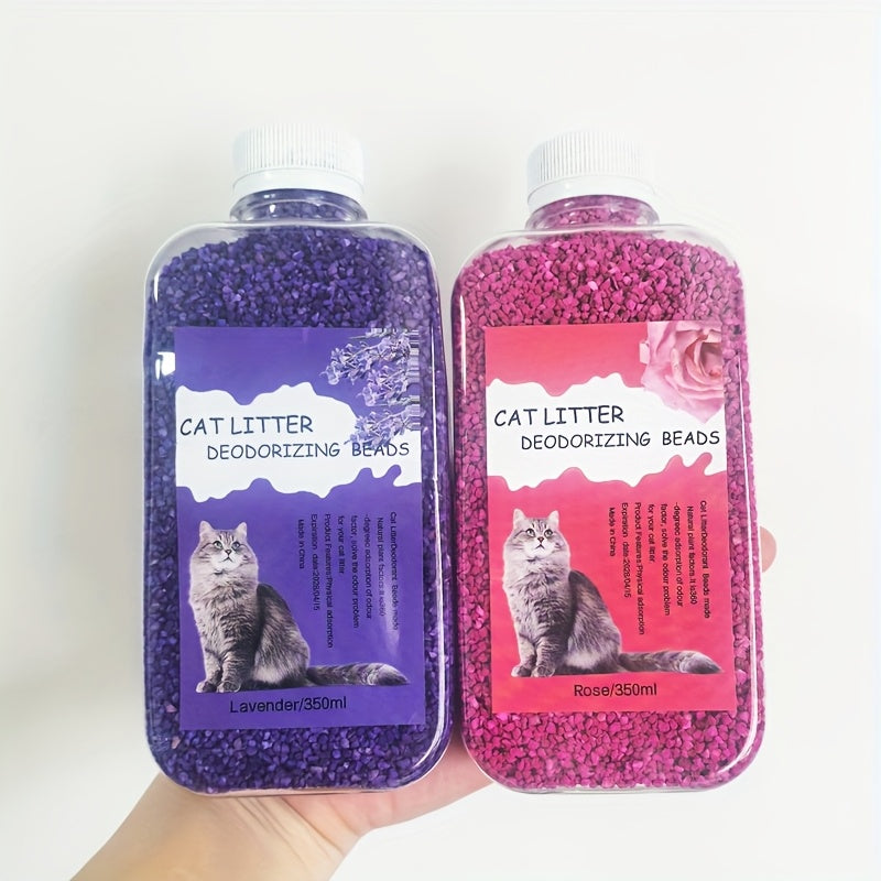 350 مل/11.8 أونصة حبيبات مزيل روائح فضلات القطط - متعدد الألوان، طازجة لفترة طويلة، آمن للحيوانات الأليفة، 3 مرات أكثر من المزيلات العادية، مزيل رائحة فضلات القطط