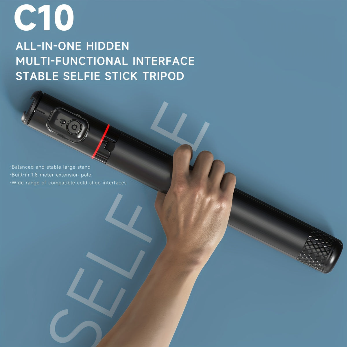 عصا سيلفي مستقرة مع تصميم مدمج مخفي، قضيب من سبيكة الألومنيوم بطول 1.83 متر، حامل ثلاثي القوائم مع دعم معزز، مقاوم للرياح، قاعدة تركيب ABS متعددة الوظائف مع توسيع Cold Shoe، متوافق مع ملحقات الإضاءة والميكروفون، يعمل بالبطارية، تركيب على الحامل، ≤36 فولت