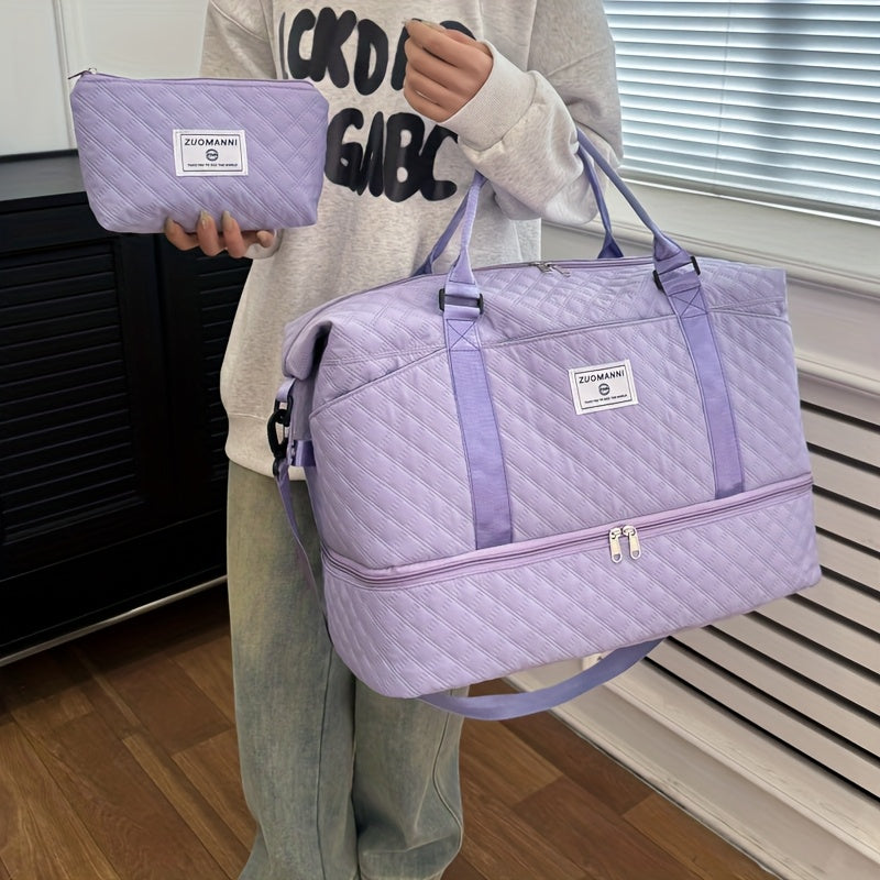 حقيبة سفر خفيفة الوزن ذات سعة كبيرة - قماش أكسفورد متين، منظم متعدد الجيوب مع حجرة أحذية مستقل وخصر كتف قابل للتعديل للصالة الرياضية، والمستشفى، والرحلات القصيرة - أبيض، حقيبة سفر