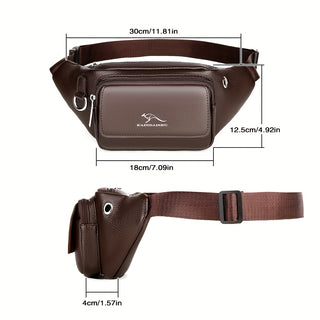 حقيبة كتف وخصر رجالية من الجلد الصناعي Kainahi - حقيبة متعددة الاستخدامات مع جيوب بسحاب، بني، أسلوب عملي للاستخدام اليومي