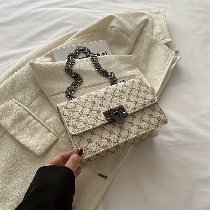 حقيبة كتف أنيقة بتصميم ريترو مع سلسلة معدنية - حقيبة شغالة خفيفة الوزن ومحمولة للنساء، مثالية للتسوق والمكتب والجامعة والسفر والخروج العادي - هدية مثالية للأهل والأمهات والحبيبات والأصدقاء - متوفرة بـ 3 ألوان