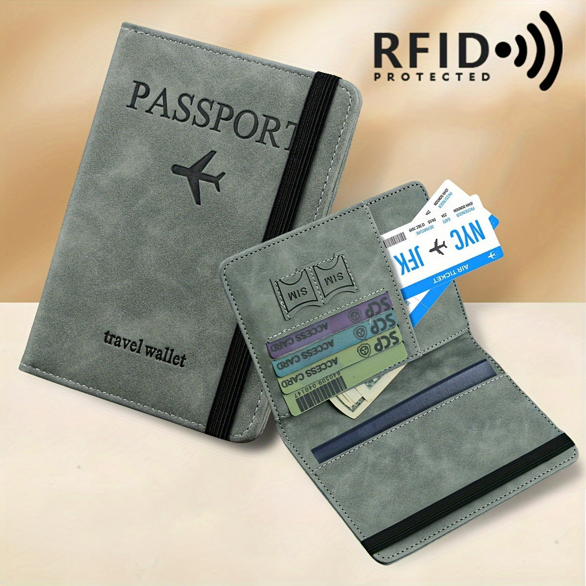 حامل جواز سفر RFID، محفظة رفيعة للجواز، جلد صناعي ريترو، محفظة متعددة الوظائف، حقيبة سفر للجواز