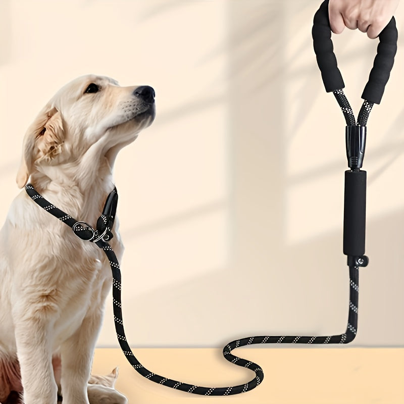 طوق قابل للتعديل، حبل تدريب للكلاب مصنوع من بولي أميد مخطط، حبل نايلون متين مضفر، مناسب للكلاب الصغيرة والمتوسطة والكبيرة، مع حلقة P مدمجة، متوفر بألوان متعددة.