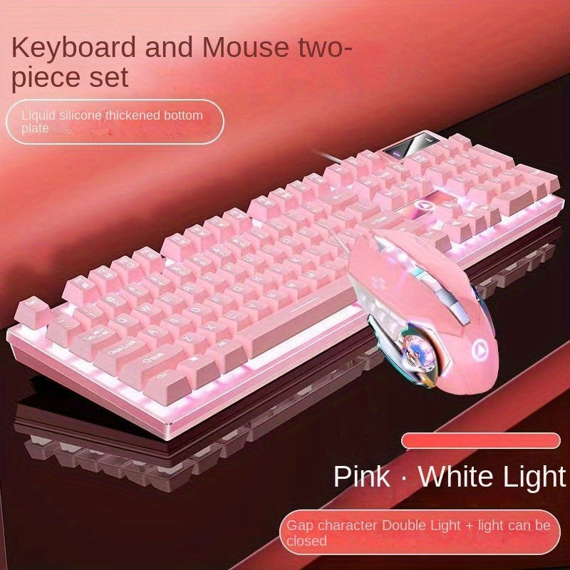 مجموعة لوحة مفاتيح وماوس وسماعة رأس سلكية USB للكمبيوتر المحمول والألعاب والمكتب مع ملمس ميكانيكي