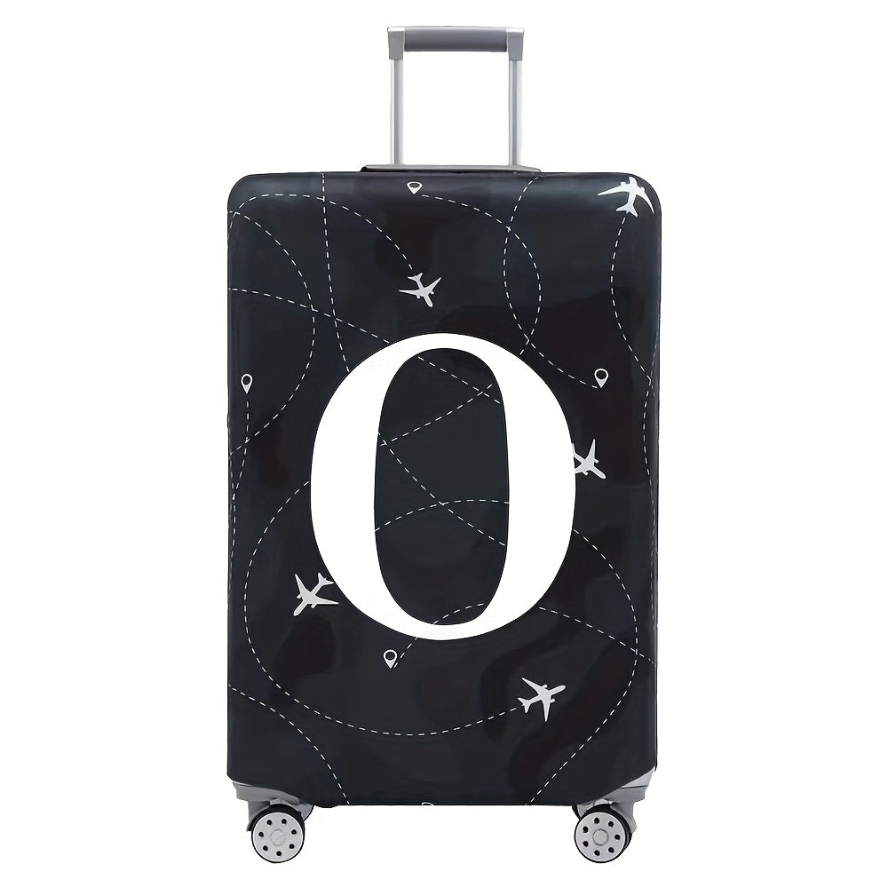 غطاء حقيبة سفر من البوليستر المطاطي باللون الأسود مع طباعة نجمات وطائرات - متين، قابل للغسل باليد، مثالي لأغراض العطلات الخارجية للرجال والنساء، أساسيات السفر | تصميم طباعة النجوم | بوليستر متين