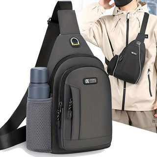 حقيبة صدر قابلة للتعليق للرجال من نوع أكسفورد الكاجوال مع حامل زجاجة ماء - حقيبة رياضية متعددة الاستخدامات للخارج، حقيبة كتف متقاطعة أنيقة بتفاصيل خياطة، جيوب بسحاب مضادة للسرقة للتنقل اليومي والسفر، حزام قابل للتعديل (1.2 متر)