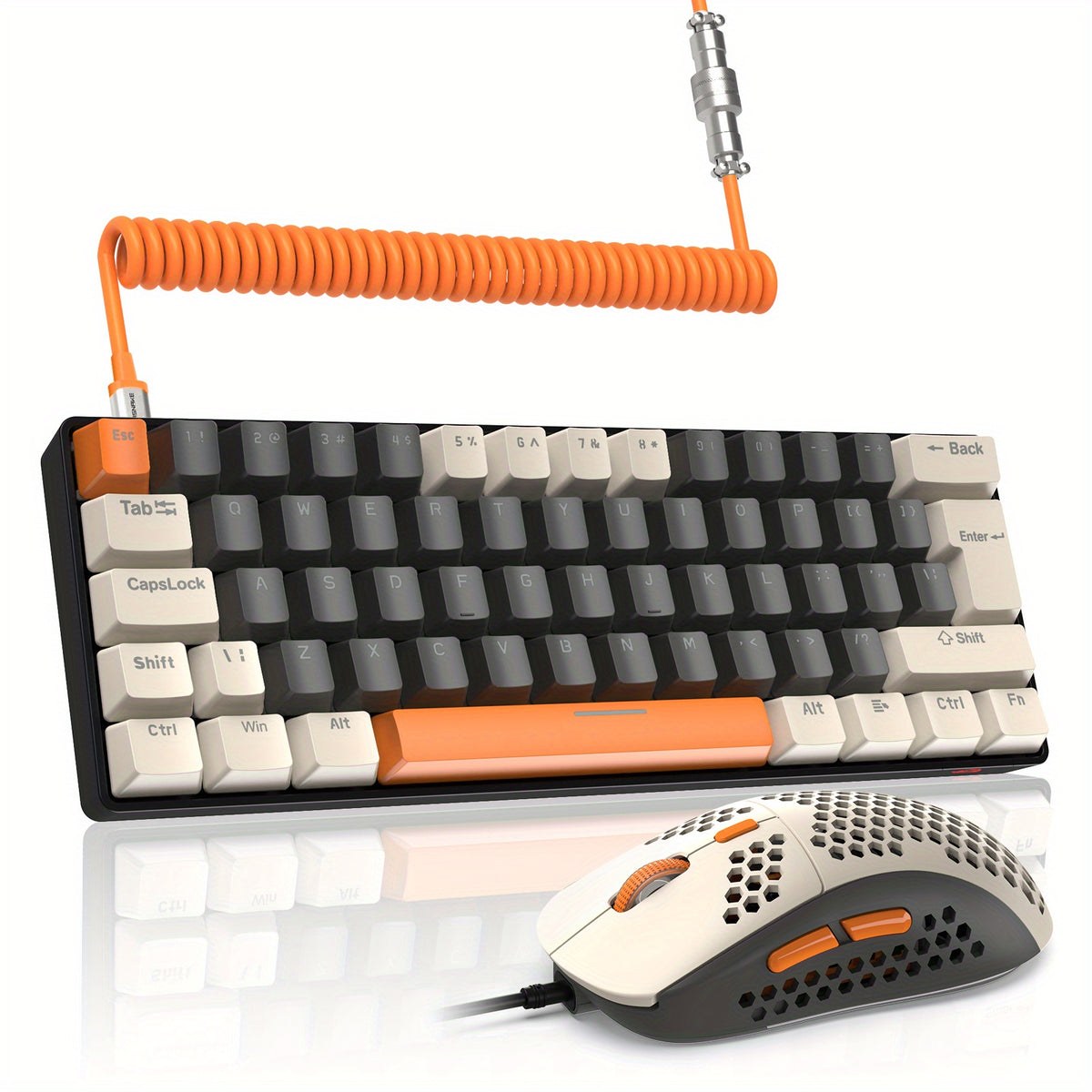 RK-T60 لوحة مفاتيح ميكانيكية سلكية للألعاب وماوس كومبو صغير محمول مع إضاءة خلفية بألوان قوس قزح 62 مفتاح NKRO 6400 ديسيبل متوحد الخواص RGB كبل أفياتور C ملفوف لأجهزة PS4 / PC / WIN (مفتاح أزرق / أحمر)