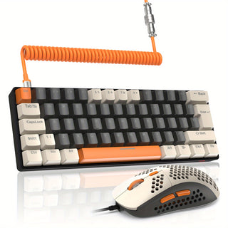 RK-T60 لوحة مفاتيح ميكانيكية سلكية للألعاب وماوس كومبو صغير محمول مع إضاءة خلفية بألوان قوس قزح 62 مفتاح NKRO 6400 ديسيبل متوحد الخواص RGB كبل أفياتور C ملفوف لأجهزة PS4 / PC / WIN (مفتاح أزرق / أحمر)